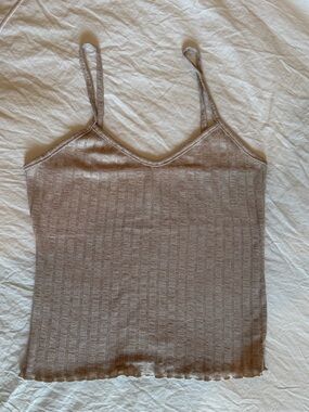 Source Unknown Ribbed Taupe V-Neck Spaghetti Strap Camisole